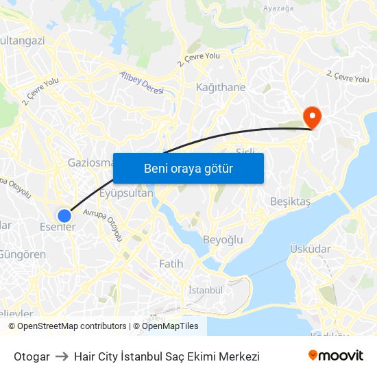 Otogar to Hair City İstanbul Saç Ekimi Merkezi map