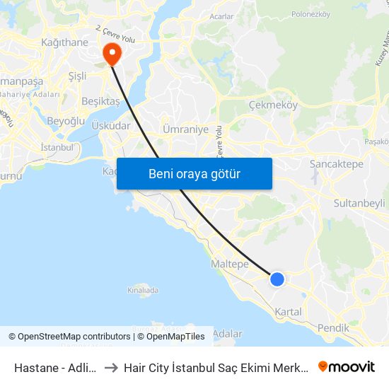 Hastane - Adliye to Hair City İstanbul Saç Ekimi Merkezi map