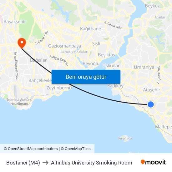 Bostancı (M4) to Altınbaş University Smoking Room map