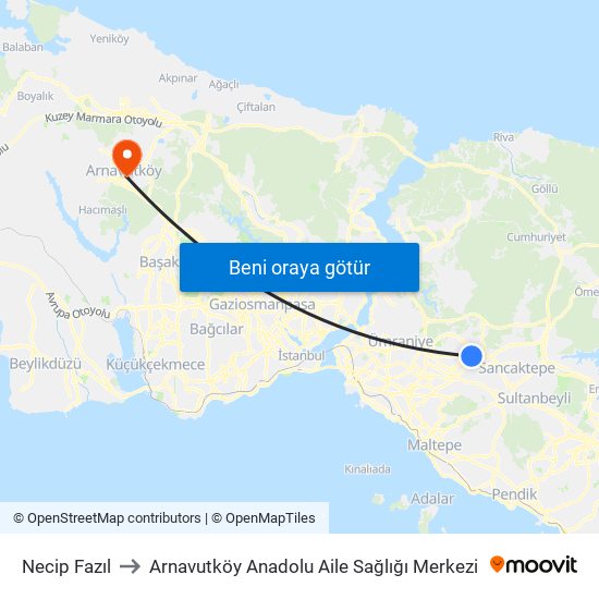 Necip Fazıl to Arnavutköy Anadolu Aile Sağlığı Merkezi map