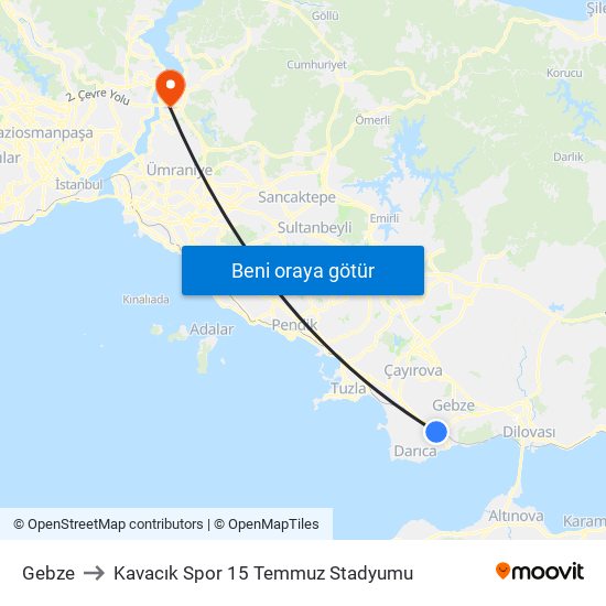 Gebze to Kavacık Spor 15 Temmuz Stadyumu map