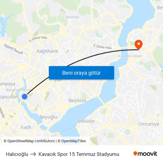 Halıcıoğlu to Kavacık Spor 15 Temmuz Stadyumu map