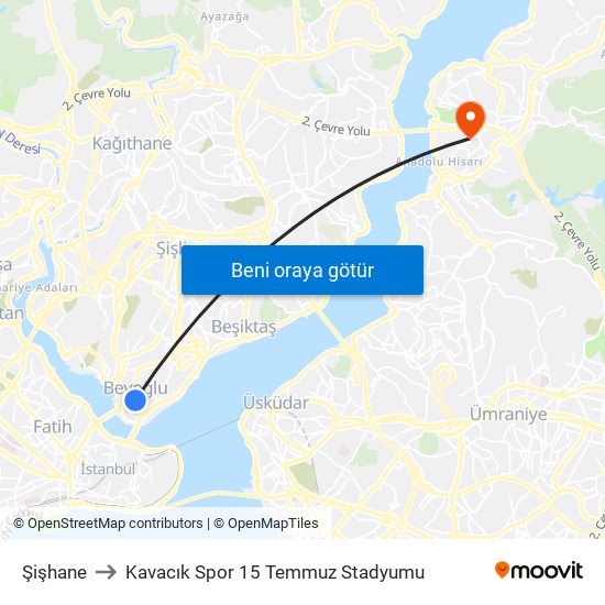 Şişhane to Kavacık Spor 15 Temmuz Stadyumu map