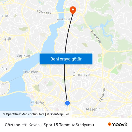 Göztepe to Kavacık Spor 15 Temmuz Stadyumu map