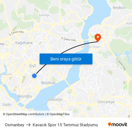 Osmanbey to Kavacık Spor 15 Temmuz Stadyumu map