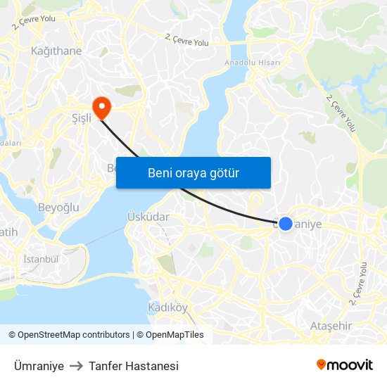 Ümraniye to Tanfer Hastanesi map