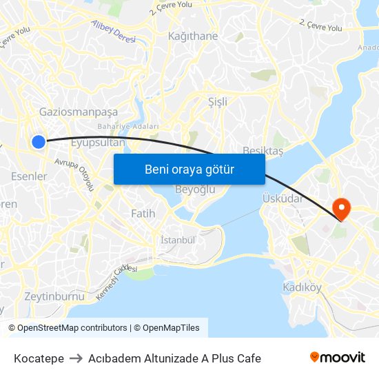 Kocatepe to Acıbadem Altunizade A Plus Cafe map