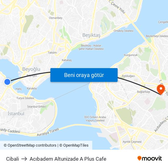 Cibali to Acıbadem Altunizade A Plus Cafe map