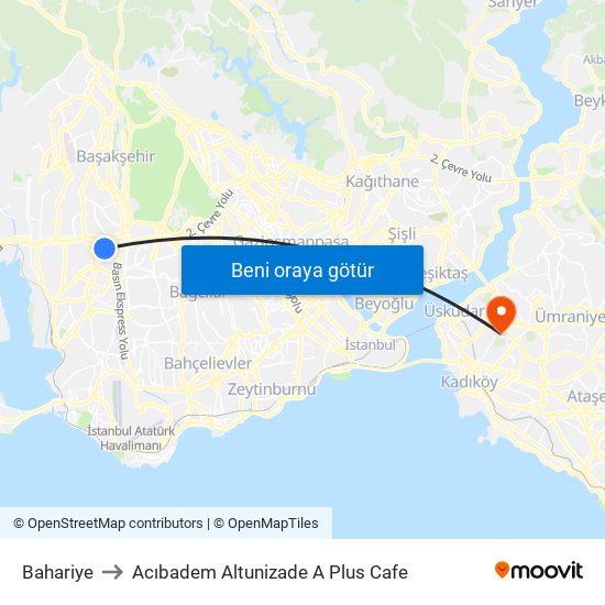 Bahariye to Acıbadem Altunizade A Plus Cafe map