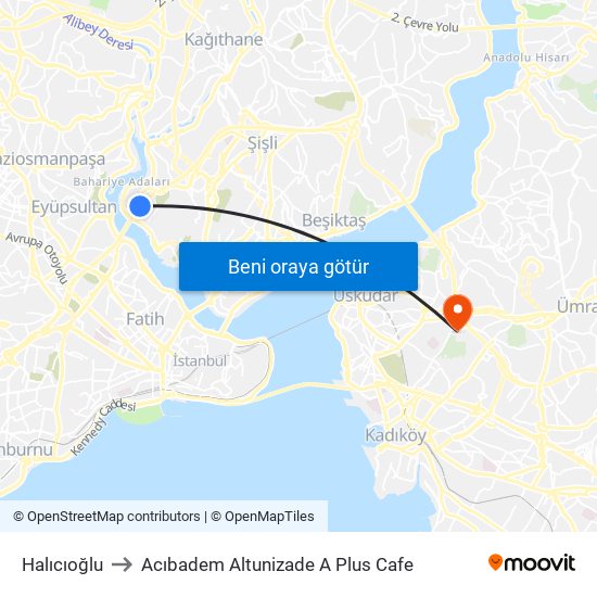 Halıcıoğlu to Acıbadem Altunizade A Plus Cafe map