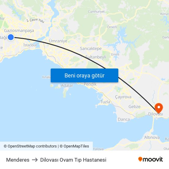 Menderes to Dilovası Ovam Tıp Hastanesi map