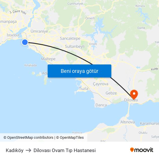 Kadıköy to Dilovası Ovam Tıp Hastanesi map