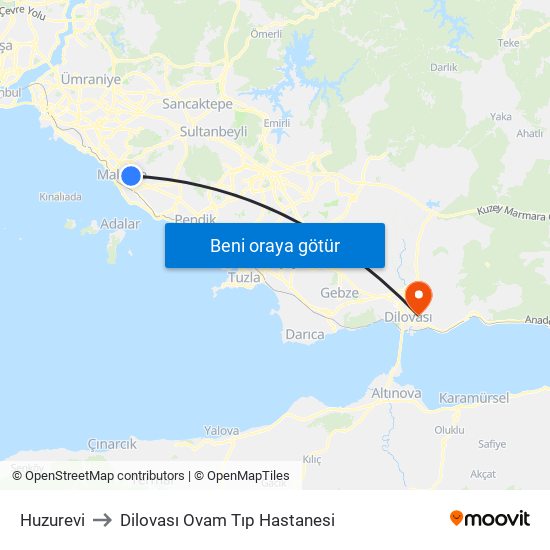 Huzurevi to Dilovası Ovam Tıp Hastanesi map