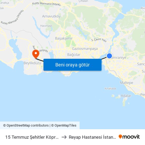 15 Temmuz Şehitler Köprüsü to Reyap Hastanesi İstanbul map