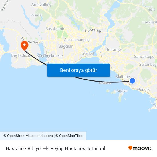 Hastane - Adliye to Reyap Hastanesi İstanbul map