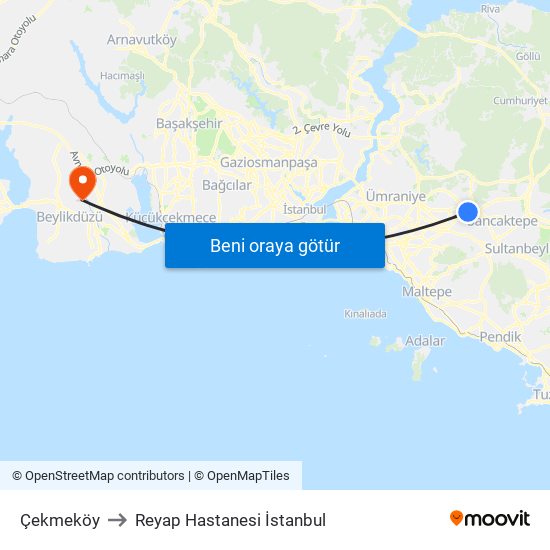 Çekmeköy to Reyap Hastanesi İstanbul map