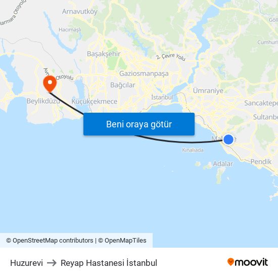 Huzurevi to Reyap Hastanesi İstanbul map