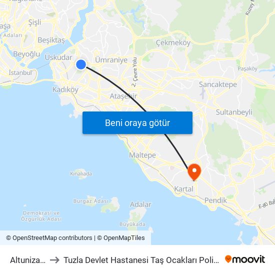 Altunizade to Tuzla Devlet Hastanesi Taş Ocakları Polikliniği map