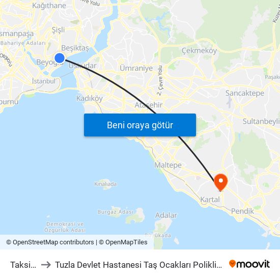 Taksim to Tuzla Devlet Hastanesi Taş Ocakları Polikliniği map