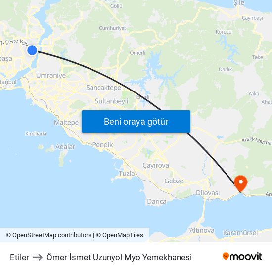 Etiler to Ömer İsmet Uzunyol Myo Yemekhanesi map