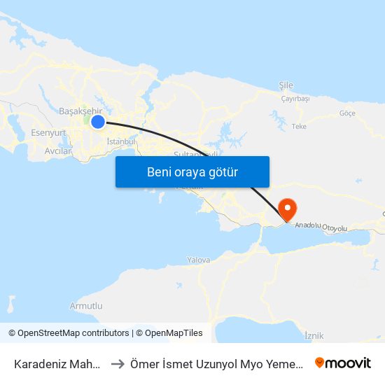 Karadeniz Mahallesi to Ömer İsmet Uzunyol Myo Yemekhanesi map