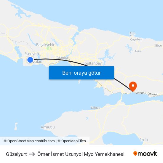 Güzelyurt to Ömer İsmet Uzunyol Myo Yemekhanesi map