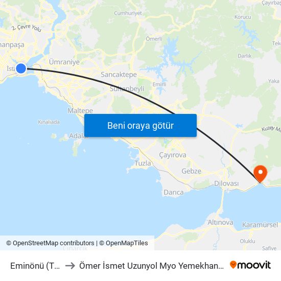 Eminönü (T1) to Ömer İsmet Uzunyol Myo Yemekhanesi map