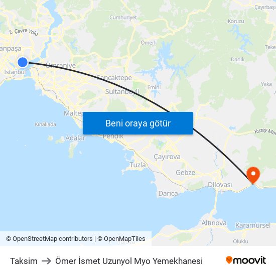 Taksim to Ömer İsmet Uzunyol Myo Yemekhanesi map