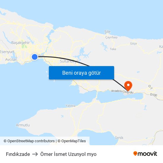 Fındıkzade to Ömer İsmet Uzunyol myo map