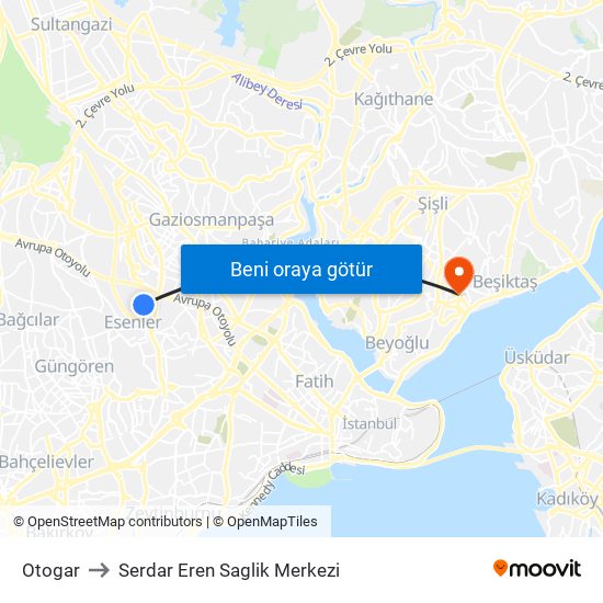 Otogar to Serdar Eren Saglik Merkezi map
