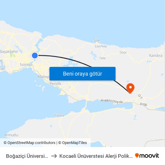 Boğaziçi Üniversitesi to Kocaeli Ünüverstesi Alerji Polikinliği map