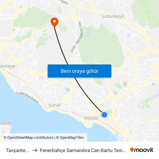 Tavşantepe to Fenerbahçe Samandıra Can Bartu Tesisleri map