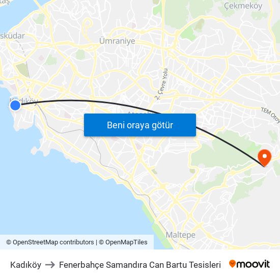 Kadıköy to Fenerbahçe Samandıra Can Bartu Tesisleri map