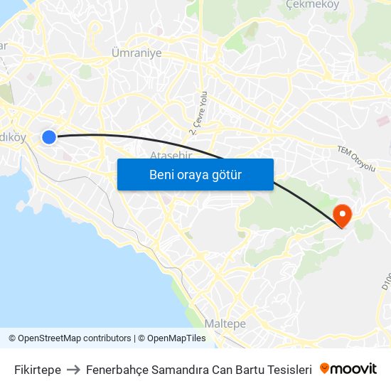 Fikirtepe to Fenerbahçe Samandıra Can Bartu Tesisleri map