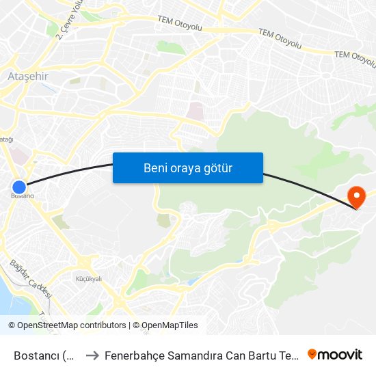 Bostancı (M4) to Fenerbahçe Samandıra Can Bartu Tesisleri map