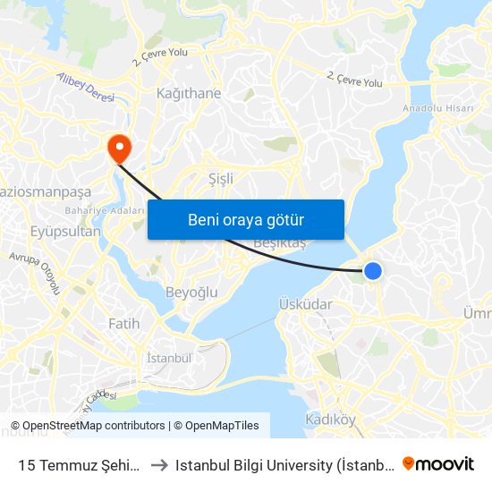 15 Temmuz Şehitler Köprüsü to Istanbul Bilgi University (İstanbul Bilgi Üniversitesi) map
