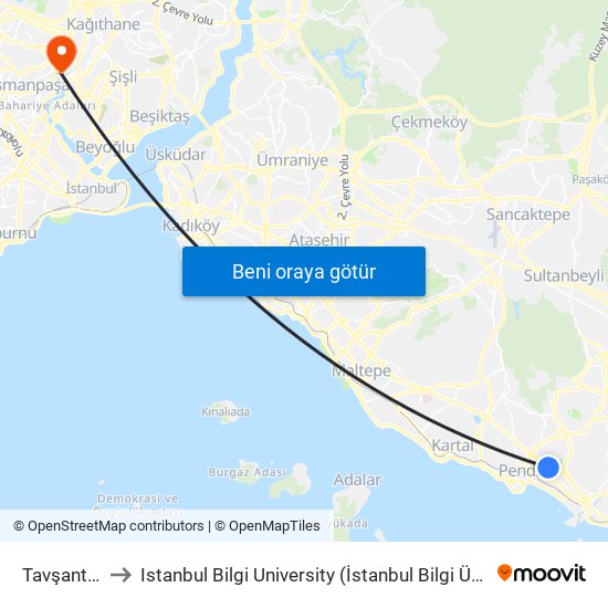 Tavşantepe to Istanbul Bilgi University (İstanbul Bilgi Üniversitesi) map