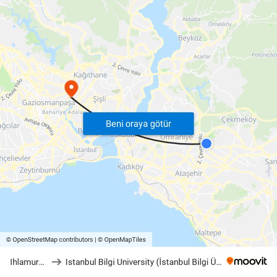 Ihlamurkuyu to Istanbul Bilgi University (İstanbul Bilgi Üniversitesi) map