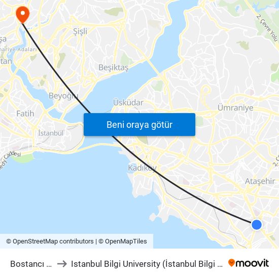 Bostancı (M4) to Istanbul Bilgi University (İstanbul Bilgi Üniversitesi) map