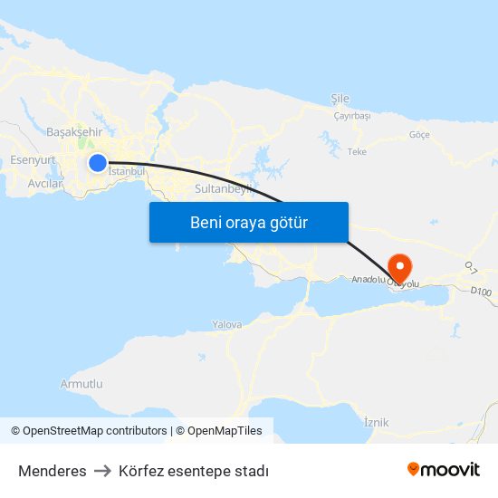 Menderes to Körfez esentepe stadı map