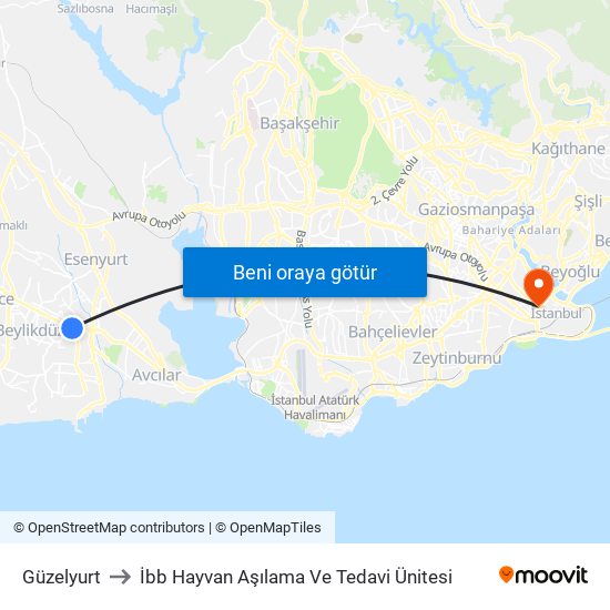 Güzelyurt to İbb Hayvan Aşılama Ve Tedavi Ünitesi map