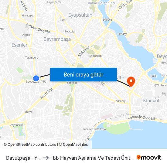 Davutpaşa - Ytü to İbb Hayvan Aşılama Ve Tedavi Ünitesi map