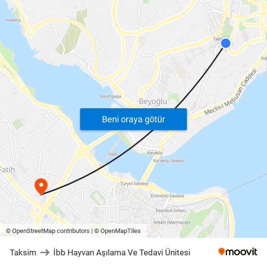 Taksim to İbb Hayvan Aşılama Ve Tedavi Ünitesi map