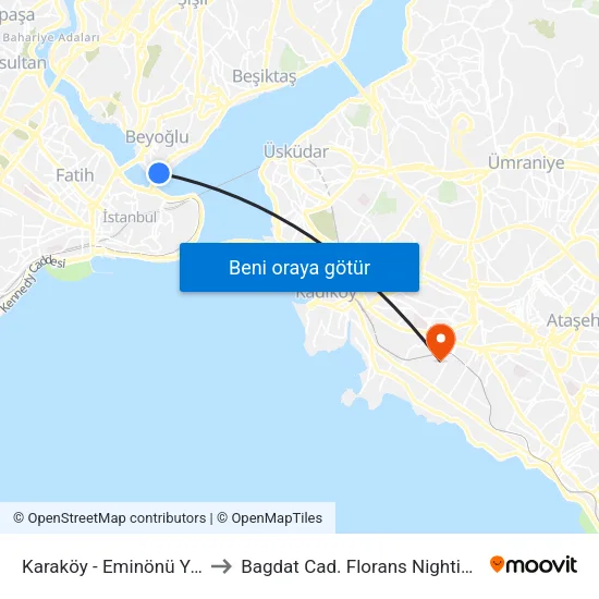 Karaköy - Eminönü Yönü to Bagdat Cad. Florans Nightingale map