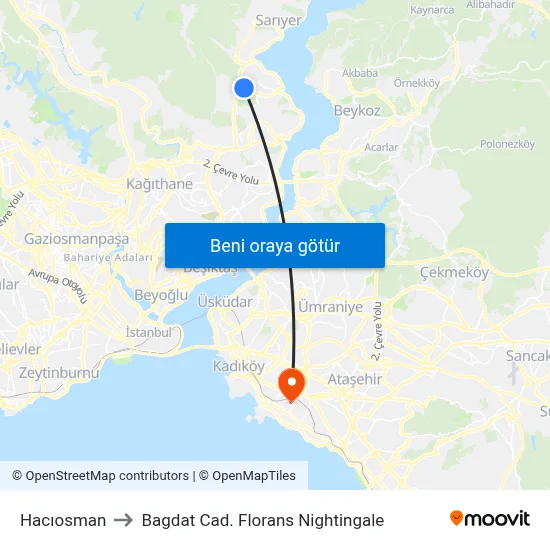 Hacıosman to Bagdat Cad. Florans Nightingale map