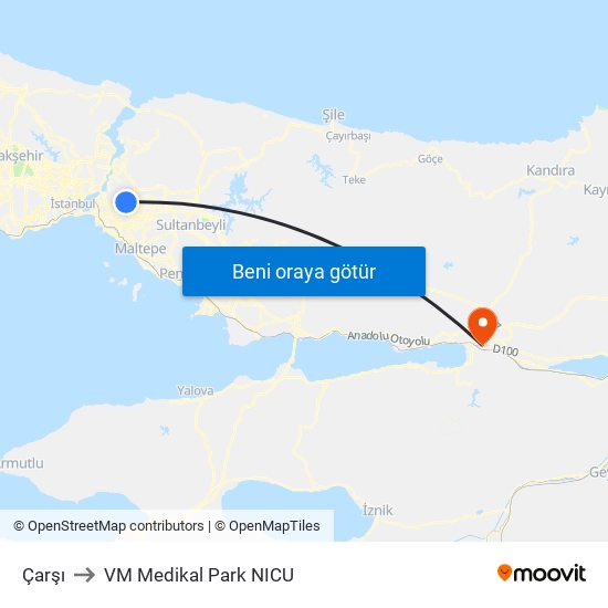 Çarşı to VM Medikal Park NICU map