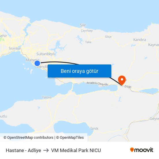 Hastane - Adliye to VM Medikal Park NICU map