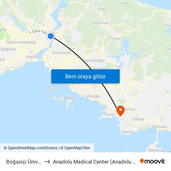 Boğaziçi Üniversitesi to Anadolu Medical Center (Anadolu Sağlık Merkezi) map