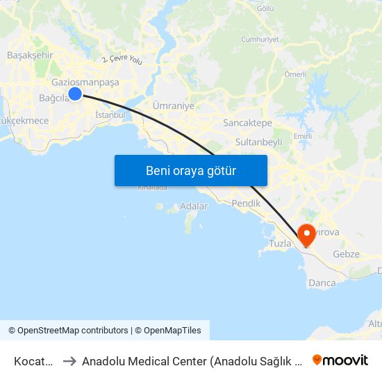 Kocatepe to Anadolu Medical Center (Anadolu Sağlık Merkezi) map