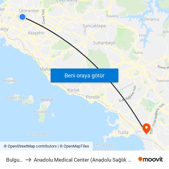 Bulgurlu to Anadolu Medical Center (Anadolu Sağlık Merkezi) map